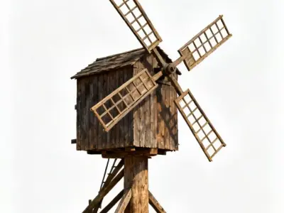 Medieval Wooden Post Mill 3D Model Low-poly 3D model