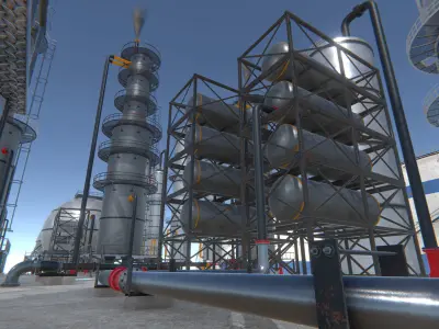 Modular Oil Refinery pack Low-poly 3D model