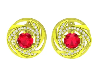 Luxury Swirl Halo Gemstone Stud Earrings Jewelry Design 6742 3D print model