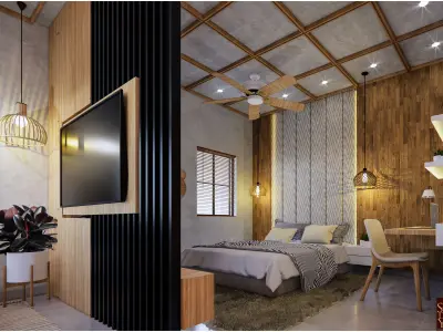 Resort - cottage 03 - bedroom - interior 3D model