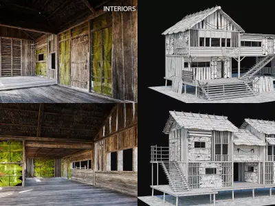 ISLAND 02 with INTERIORS 4K TEXTURES Low-poly 3D model