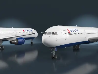  Delta Air Lines Boeing 767-400 with Cabin and Doors Rigged for Cinema 4D 