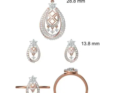 240 Light wt Ring Earrings Pendant set stl jcd 1-render details  3D Model Pack
