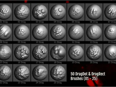 Labs Flesh Blob Maker 350 ZBrush Brushes and 50 Alphas 3D model