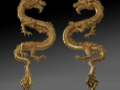  Golden Chinese Dragon Rigged for Cinema 4D 