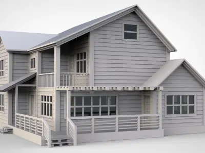 Wooden House Low-poly 3D model 14