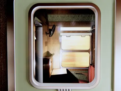 train long hallway with wooden windows 3D model