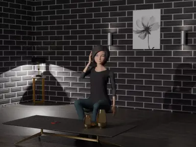 mini room and female model Free 3D model