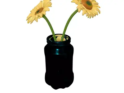 Gerbera Daisies Blue Bottle Vase Low-poly 3D model