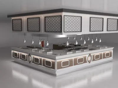 BUFFET restaurant counter with lighting fixtures Low-poly 3D model