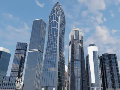 Pack of 21 skyscrapers to create a city Low-poly 3D model