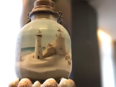 Coastal Lighthouse in Glass Jar Low-poly 3D model