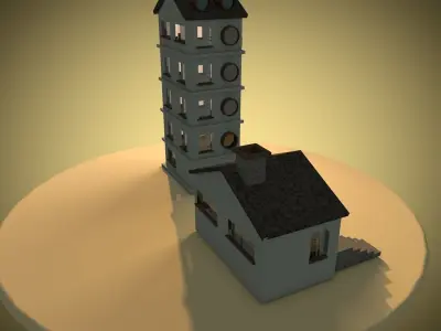 cartoon houses in Spanish cottage style 3D model