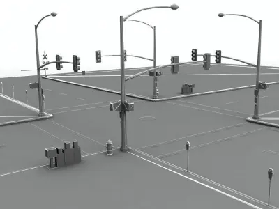 Intersection street with traffic lights 3D model