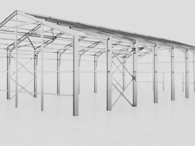 Hangar industrial construction Low-poly 3D model