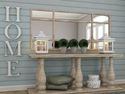 Living room mirror Light table wood country plant Set II 3D model