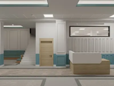 Lobby hallway with walls and glass doors 3D model