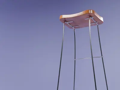 bar stool with square wooden seat and steel legs  3D model