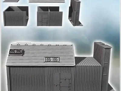 Futuristic western-style bank building with ventilation wood and 3D print model