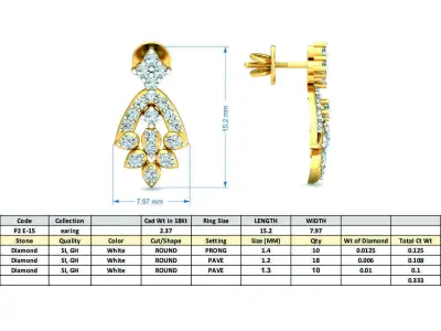 Yellow gold diamond earring-P2 E-15 3D print model