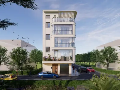 Modern standalone 5-story residential building 3D model