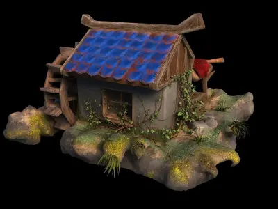 Cartoon Water mill Low-poly 3D model