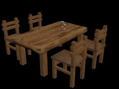  Table And Chairs Low-poly 3D model