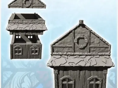 Wooden building with tiled roof and second floor 27 - Medieval G 3D print model