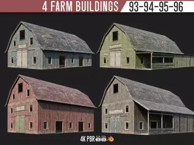 93-94-95-96 - Farm Buildings 4K PBR GameReady Low-poly 3D model