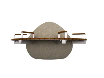 Balauwood Curved Outdoor Bench 3D model