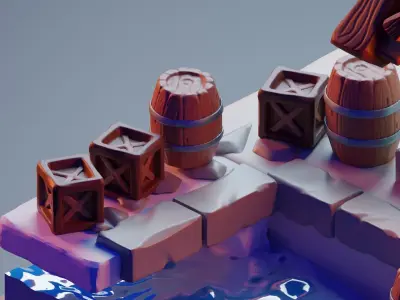 low poly Gameasset2 lego house with barrels 3D model