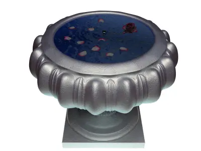 fountain metal pedestal with flower in middle 3D model