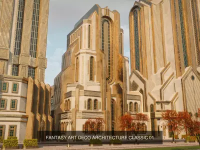 FANTASY ART DECO CITY SCENE WITH ALL THE ASSET 3D Model Pack