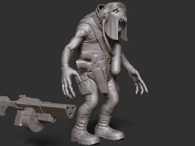 Alien Trooper Zbrush Highpoly and Lowpoly 3D model