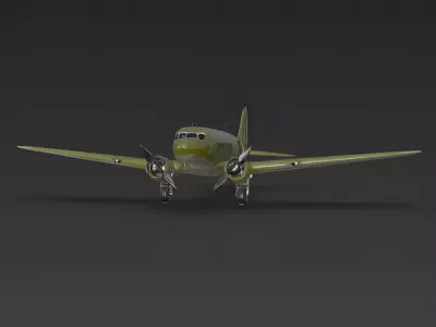 WWII Military Transport Aircraft -C-47 Skytrain- 3D Model Low-poly 3D model