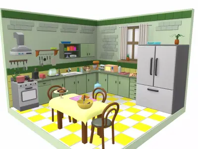 Isometric cartoon kitchen room 05 3D model