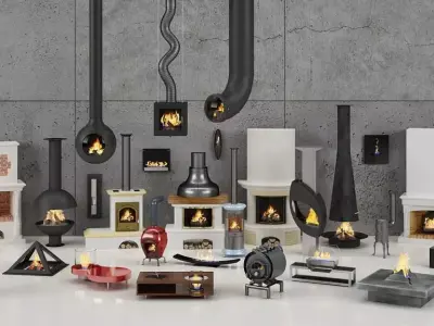 Realistic Fireplaces Collection types of 3D model
