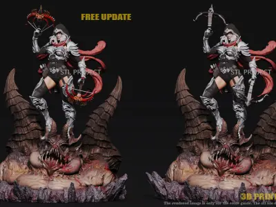 Hunter action figure of woman holding bow and arrow 3D print model