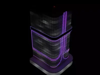 skyscraper futuristic building with neon lights 3D model