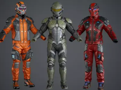 Sci-Fi Clothing Pack 01 and 03 Mega Bundle Low-poly 3D model