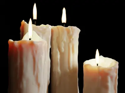 Four melted candles Pack 3D model 3D model