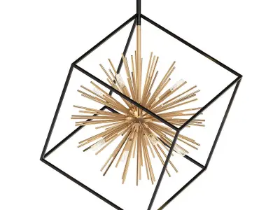 Sunburst cube pendant light gold 3D model