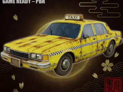 Rusted Vintage Taxi Weathered Classic Cab Game Ready PBR Low-poly 3D model