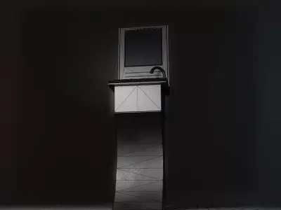 Public Metal Sci-Fi Sink - 35 - with Mirror Low-poly 3D model