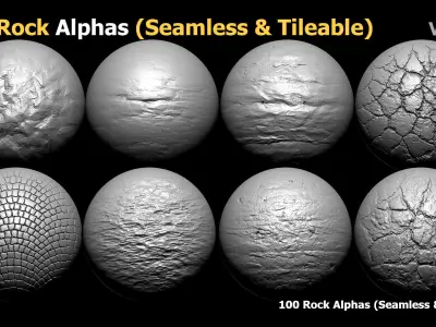 100 Rock Alphas Seamless - Tileable 3D model