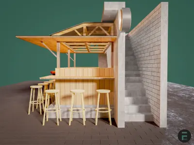 Japanese street Ramen shop counter 3D model