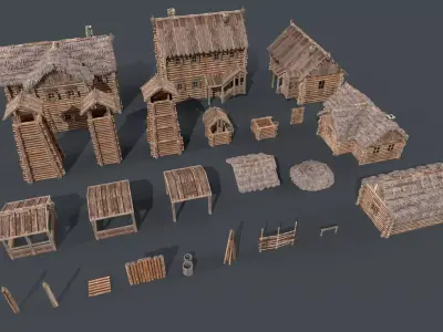 Wooden Village Low-poly 3D model purchase
