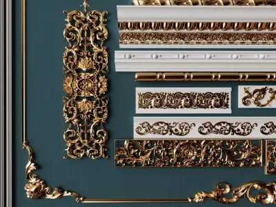 Baroque Gold Decorative Molding Collection Low-poly 3D model