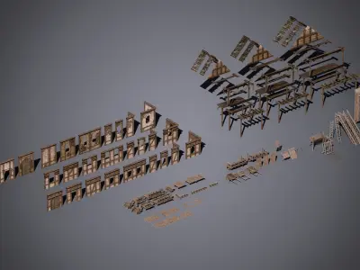 Medieval Houses Modular Kit Low-poly 3D model