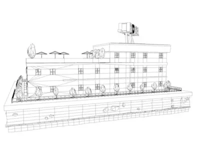 Cartoon Low Poly Hotel Low-poly 3D model